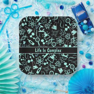 modern aqua blue biochemistry life is complex  paper plate
