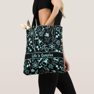 modern aqua blue biochemistry life is complex tote bag