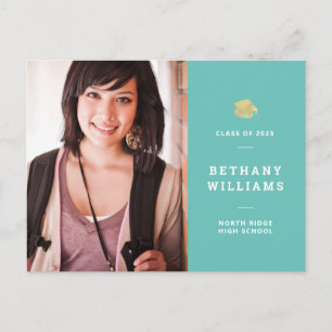 Modern Aqua Blue-Green Photo Graduation Postcard