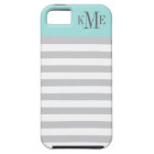 Modern Aqua Blue Grey Stripes Custom Monogram