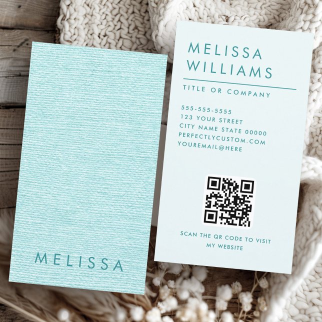 Modern aqua blue linen look vertical minimalist business card (Modern aqua blue linen look vertical minimalist business card)