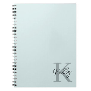 Modern Aqua Blue Monogram Script Notebook
