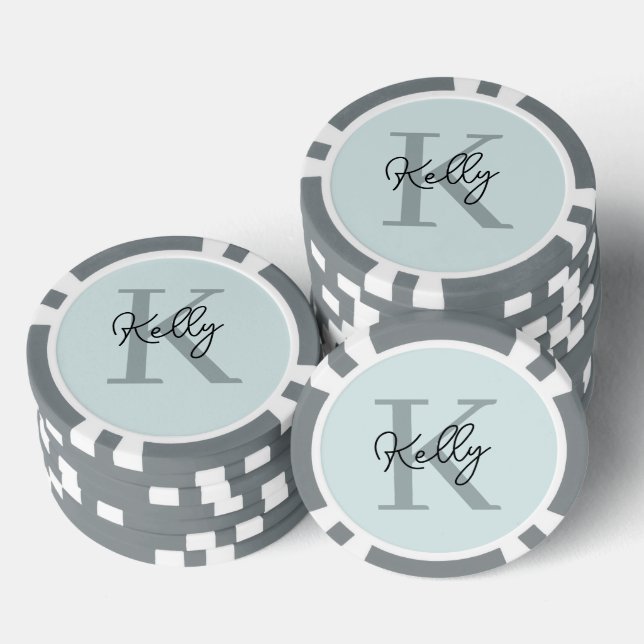 Modern Aqua Blue Monogram Script Poker Chips (Stack)
