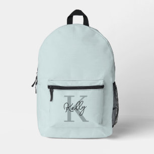 Modern Aqua Blue Monogram Script Printed Backpack