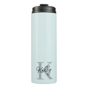 Modern Aqua Blue Monogram Script Thermal Tumbler