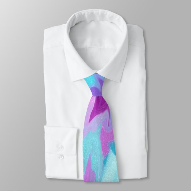 Modern Aqua Blue Pink Abstract Tie (Tied)