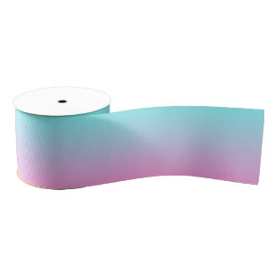 Modern Aqua Blue Pink Gradient Ombre Grosgrain Rib Ribbon