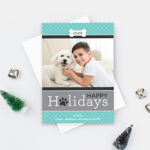 Modern Aqua Blue Puppy Dog Theme Happy Holidays Holiday Card