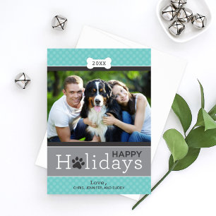 Modern Aqua Blue Puppy Dog Theme Happy Holidays Holiday Card