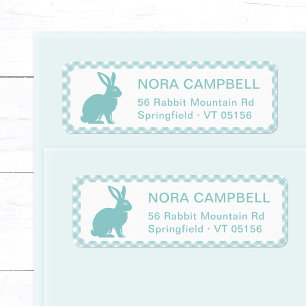 Modern Aqua Blue Rabbit Gingham Return Address