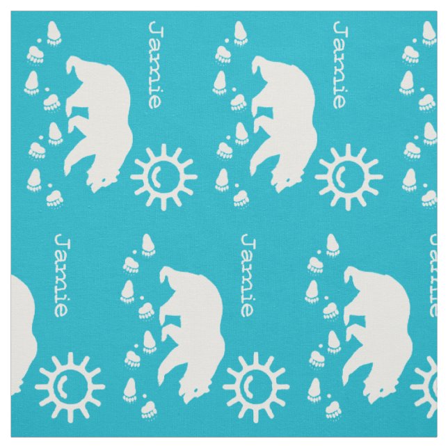 Modern Aqua Blue Sunshine Bear Tracks Personalised Fabric (Swatch)