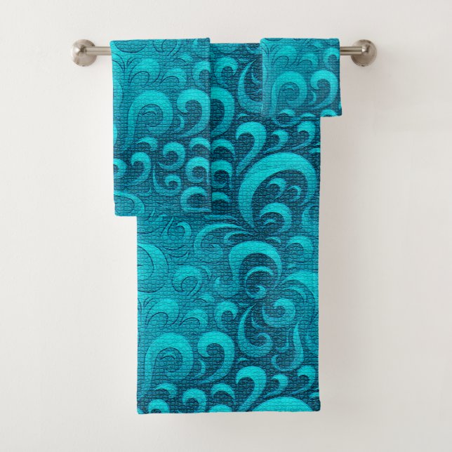 Modern Aqua Blue Trendy Bath Towel Set (Insitu)