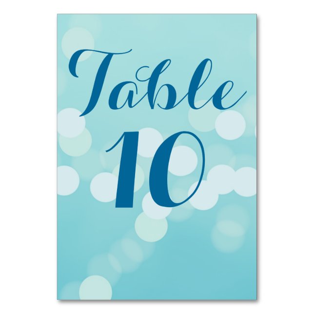 Modern Aqua Blue Wedding Table Number Card (Front)