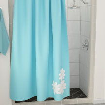 Modern Aqua Blue White Daisy Motif Shower Curtain