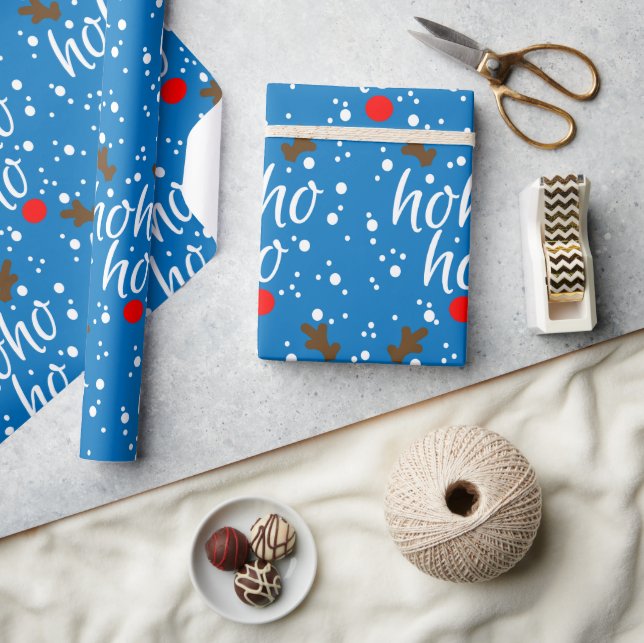Modern Aqua Christmas "Ho-Ho-Ho" Script Wrapping Paper (Crafts)