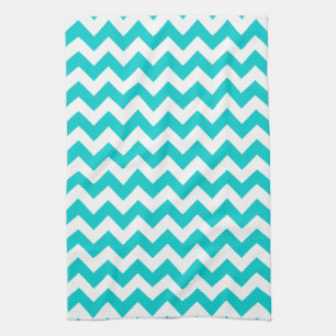 Modern Aqua Coral Chevron Print Kitchen Dish Towel