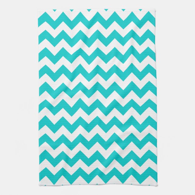 Modern Aqua Coral Chevron Print Kitchen Dish Towel (Vertical)