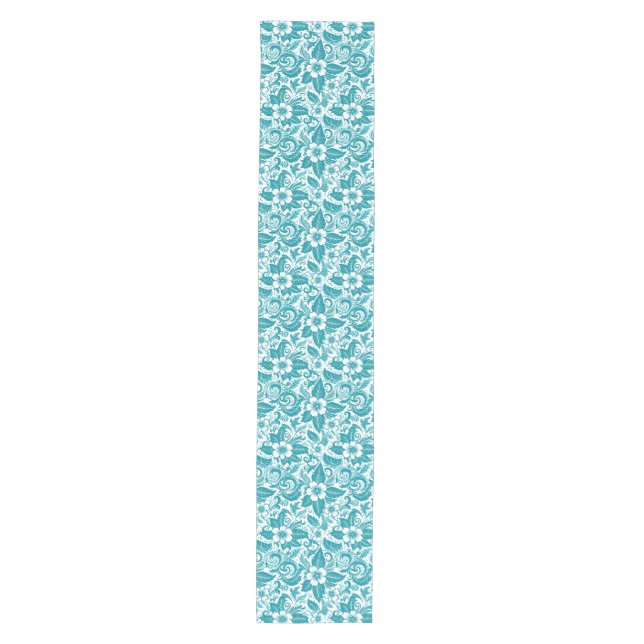 Modern Aqua Floral  Medium Table Runner (Front)