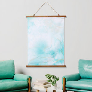 Modern Aqua Gold Alcohol Ink Art Watercolor Ocean Hanging Tapestry