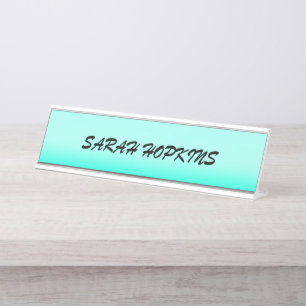 Modern aqua gradient Watercolor Spring nature Desk Name Plate