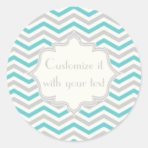 Modern aqua, gray, ivory chevron pattern classic round sticker
