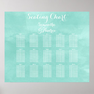 Modern aqua green watercolor table seating chart