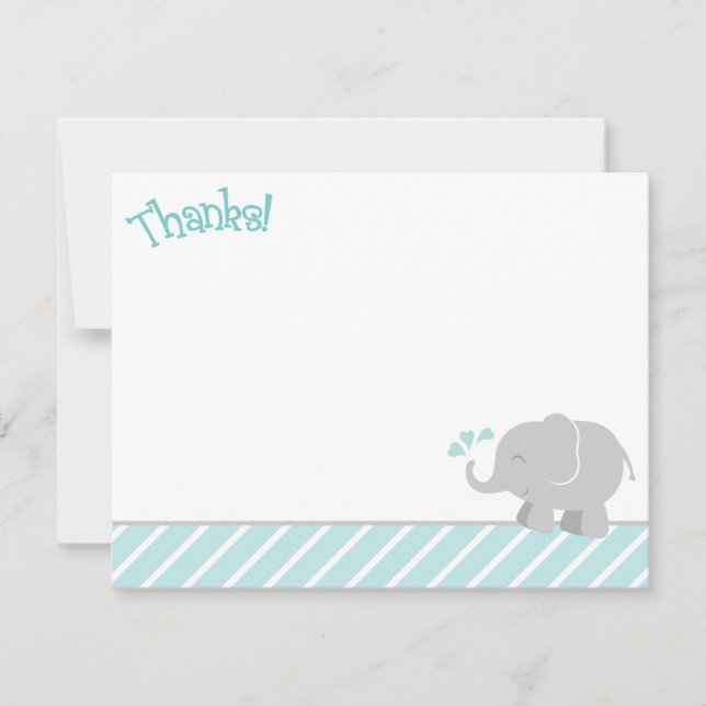 Modern Aqua Grey Elephant Baby Shower Note Card (Front)