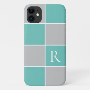 Modern aqua, grey square colour block monogrammed Case-Mate iPhone case