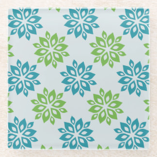 Modern Aqua & Lime Green Floral Pattern Coaster