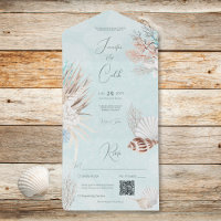 Modern Aqua Ocean Shells QR Code Wedding
