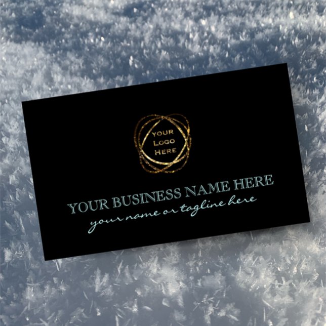 Modern Aqua on Black Business Logo Custom   Rectangular Sticker (Customize this business multi purpose sticker for your needs, add your logo personalize text)