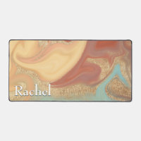 Modern Aqua Rust Yellow Gold Marble Swirl Monogram