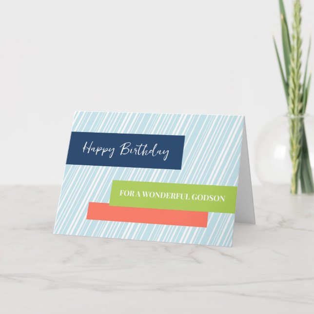 Modern Aqua Stripes Godson Birthday Card (Front)
