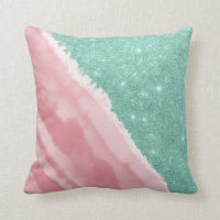 Modern Aqua Teal Pink Glitter Watercolor Beach