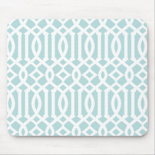 Modern Aqua Trellis Pattern Mouse Pad