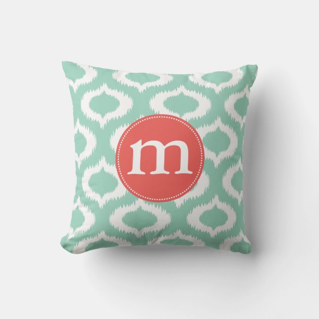 Modern Aqua Turquoise Ikat Diamonds Personalised Cushion (Front)