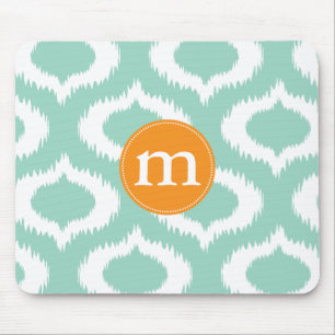 Modern Aqua Turquoise Ikat Diamonds Personalised Mouse Pad