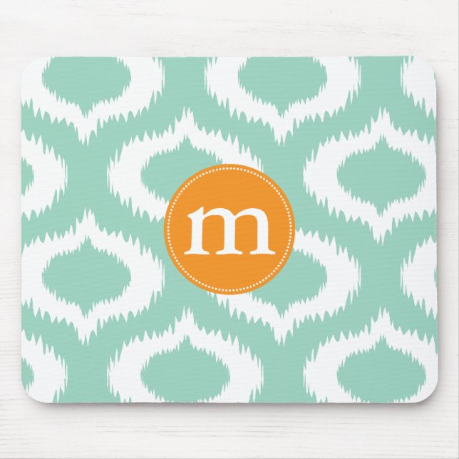 Modern Aqua Turquoise Ikat Diamonds Personalised Mouse Pad (Front)