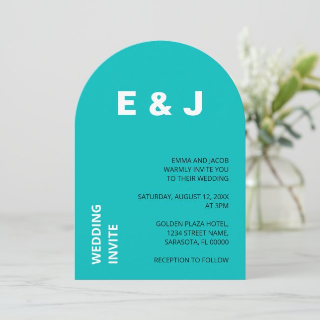 Modern Aqua Turquoise Wedding Invitation (Standing Front)