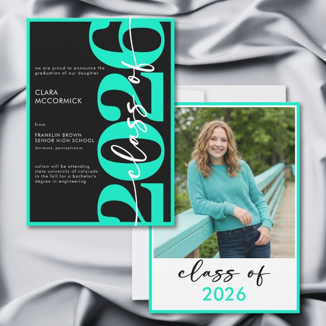 Modern Aqua Typography Graduation Announcement (Modern Aqua Typography Graduation Announcement)