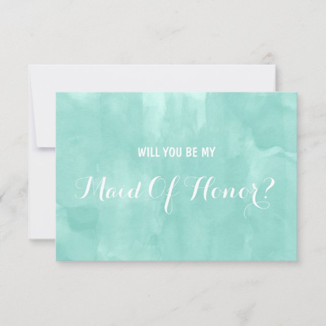 Modern aqua watercolor Will you be my Maid Invitation (Front)