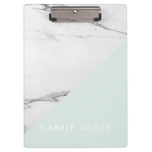 Modern Aqua White Marble Business Elegant Minimal Clipboard