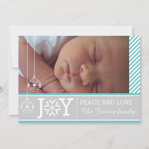 Modern aqua, white stripes grey Christmas holiday Card