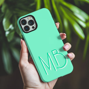 Modern Aquamarine Monogram Initials Contemporary iPhone 16 Pro Max Case