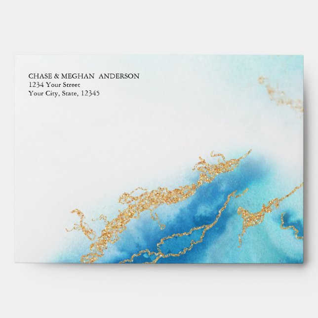 Modern Aquamarine Watercolor Geode  JustCards™ Envelope (Front)