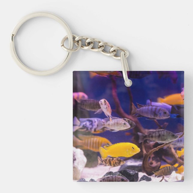 modern Aquarium Themed Fish Tank Key Ring (Front)