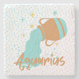 Modern Aquarius Water Bearer Zodiac Stone Coaster