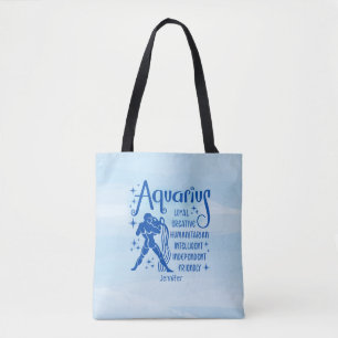 Modern Aquarius Zodiac Horoscope Personalised Tote Bag