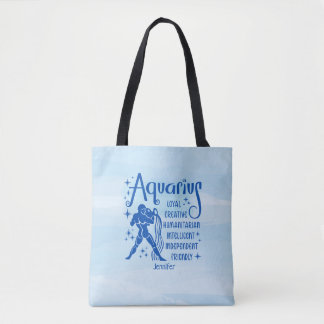 Modern Aquarius Zodiac Horoscope Personalised Tote Bag