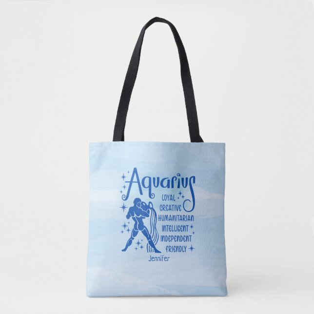 Modern Aquarius Zodiac Horoscope Personalised    Tote Bag (Front)
